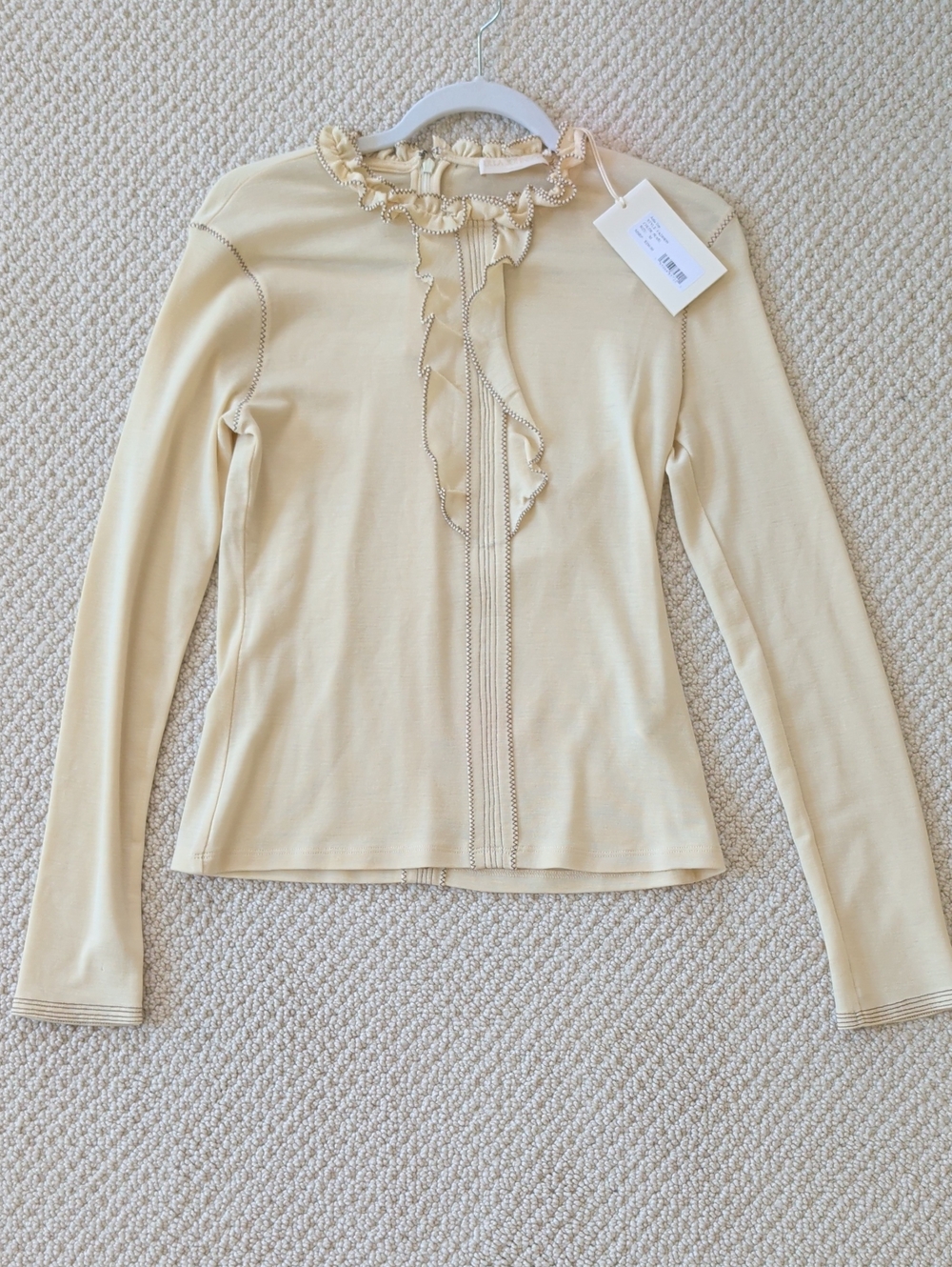 Ulla Johnson Ruffle-Trim Long Sleeve Top in Cream